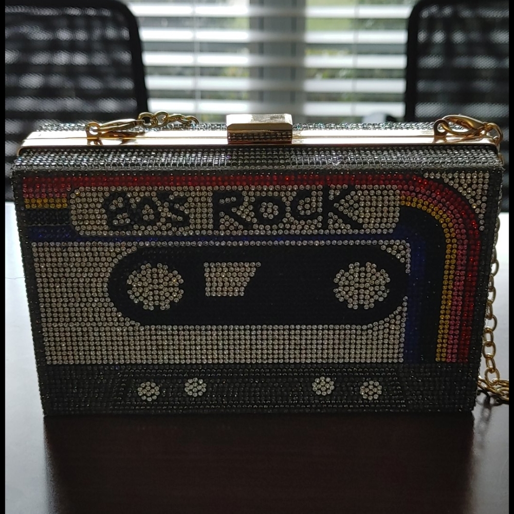 80's Rock Cassette Rhinestone encrusted purse